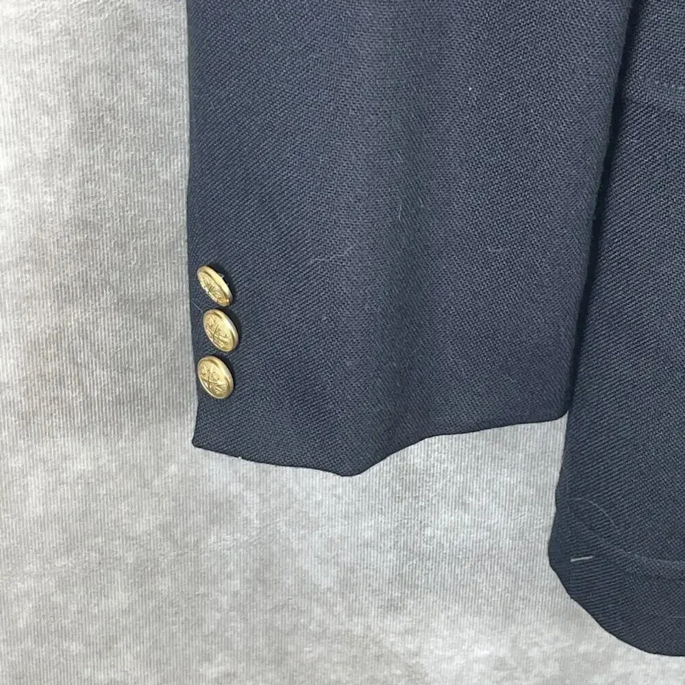 Vintage Savile Row Men 40R Navy Sport Coat Gold Button Wool Blend Blazer Classic